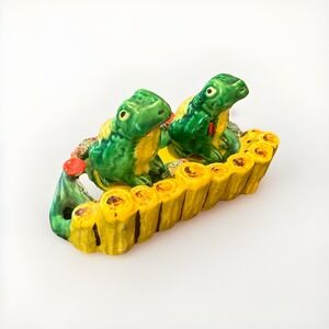Ceramic Frog Pond Salt+Pepper Shaker Set Vintage Antique Handpainted *USA SELLER